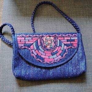 Handmade in The Phillipines woven Purse Bag tote purple and pink Like New!